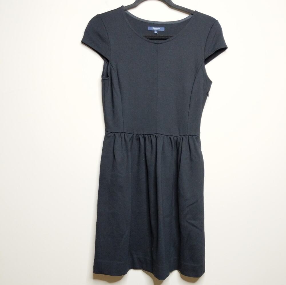 Madewell Screenplay Knit Skater Dress Black Ponte Cap Sleeves Pockets S